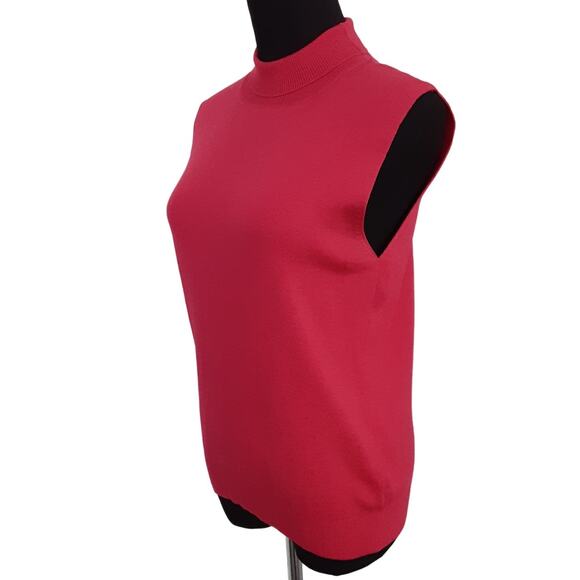 Vintage 90s Mock Neck Sweater Silk Wool Y2K Berry Pink Tunic Sleeveless Womens M - Picture 4 of 10